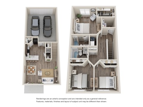 a floor plan of a 2 bedroom apartment with roommates at Arcadia Townhomes, Utah, 84067